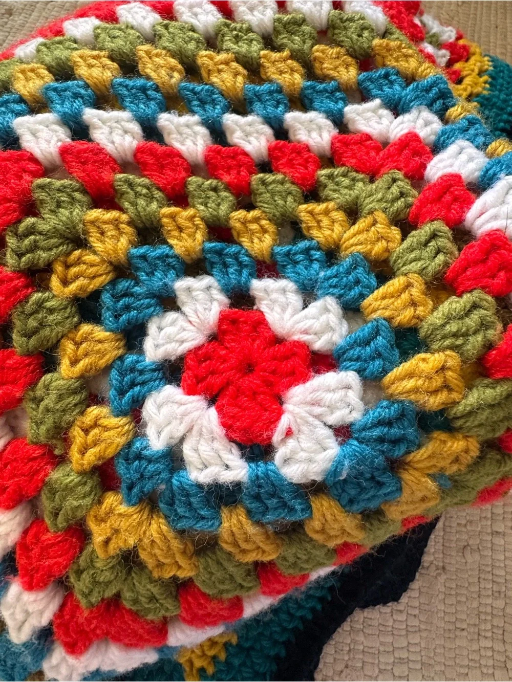 Handmade Crochet Granny Square Afghan Throw Blanket 40x58 Boho Retro